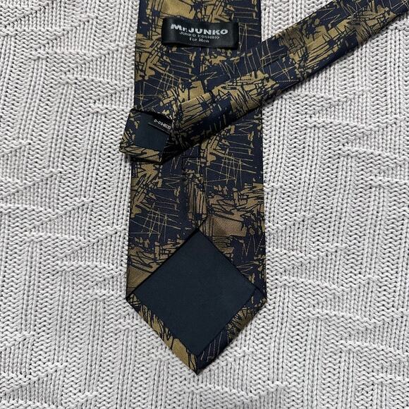 Vintage Mr Junko navy and gold abstract Chinese silk tie main image 3